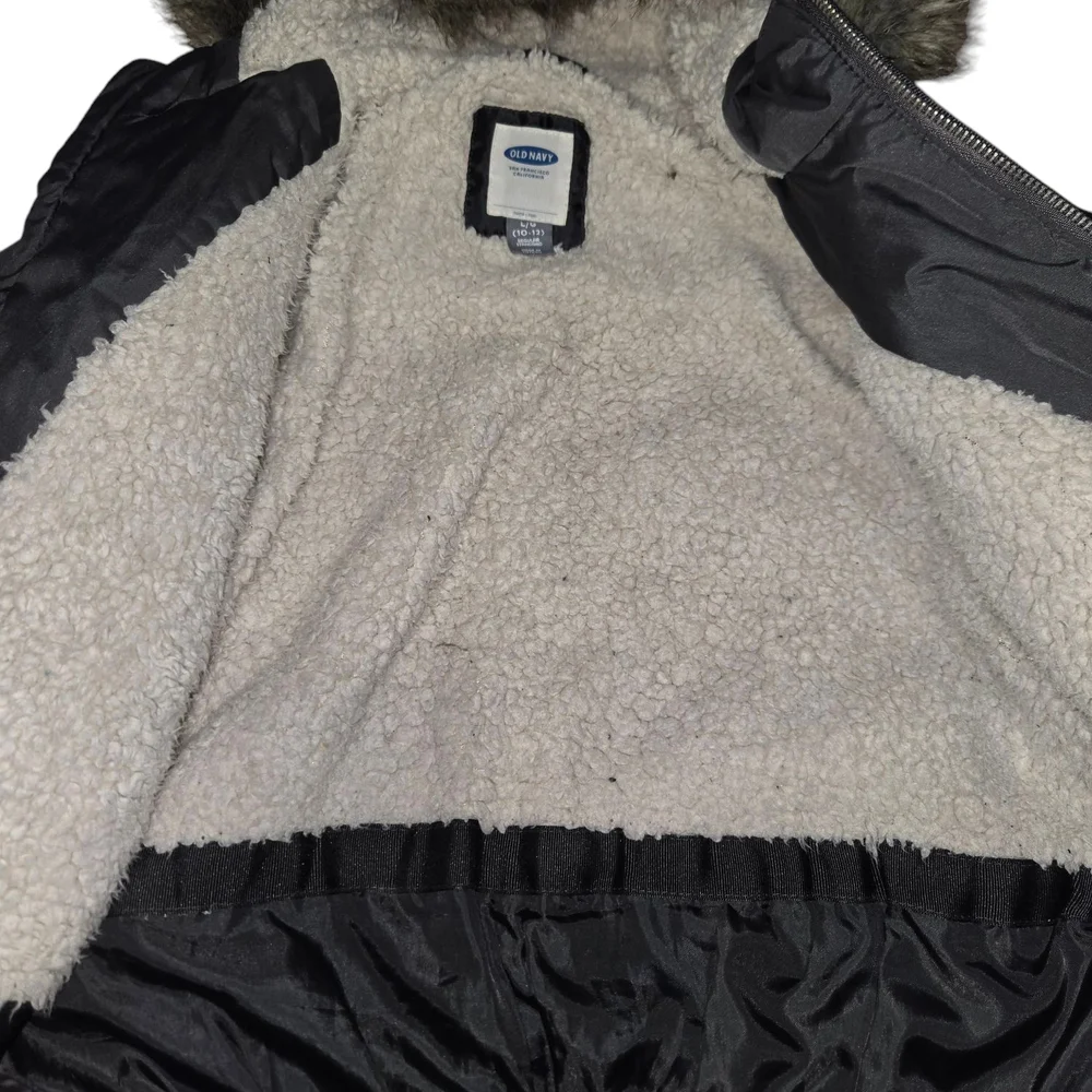 Gray Puffer Jacket with Faux Fur Hood‎